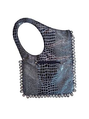 CMF ~ Big Bold Stylish Black Croc-Embossed Women's Shoulder Bag
